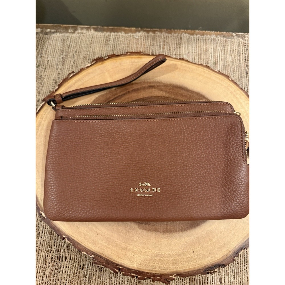 COACH Womens Double Zip Wallet In Pebble Leather (IM Redwood) New With Tags - Picture 4 of 10